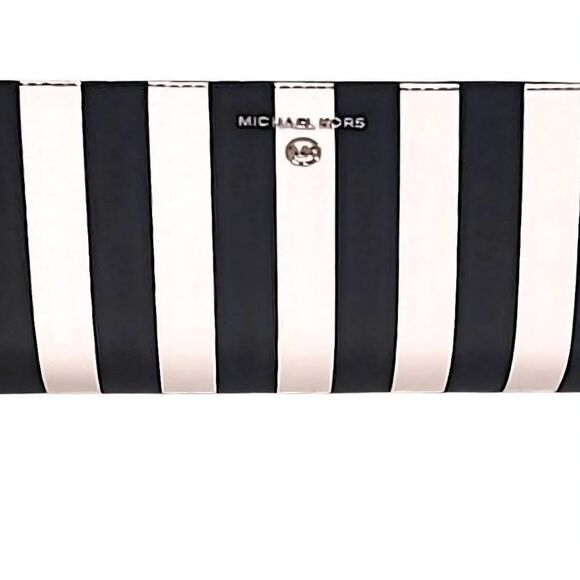 Michael Kors Jet Set Charm Continental Large Wallet- Black/White Stripe - Picture 16 of 16